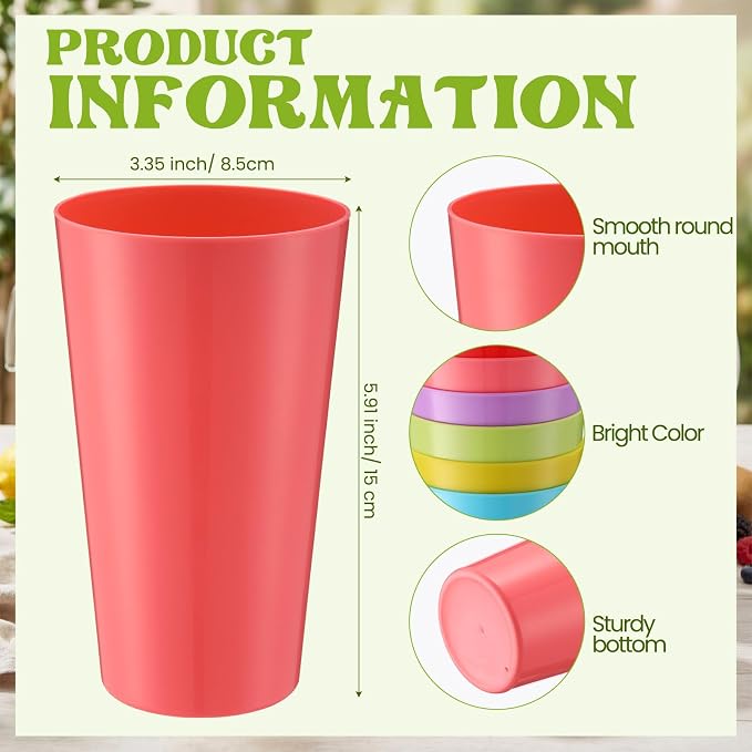 Patelai 100 Pcs Reusable Plastic Cups Drinking Cups Colorful Unbreakable Juice