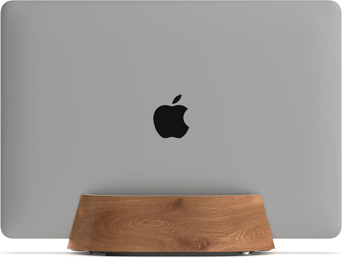 HumanCentric Vertical Laptop Stand in Black Walnut Wood, Adjustable