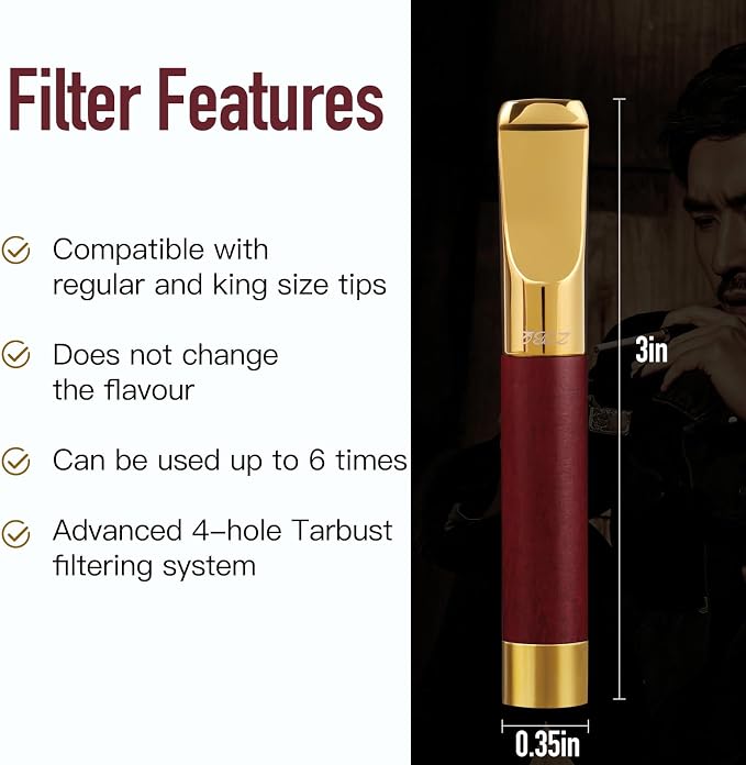 Reusable Washable Cigarette Filter Tips Mouthpiece Handcrafted Solid Wood Metal