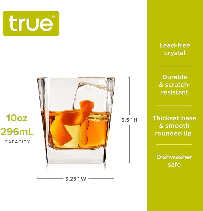 TRUE Square Rocks Glass, Old Fashioned Whiskey Glasses, Superb Drinking Cups
