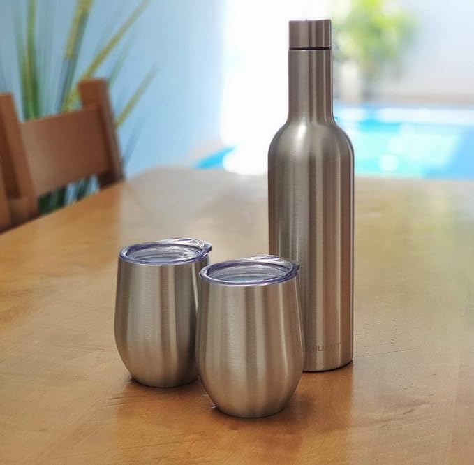 CHILLOUT LIFE 12 oz Stainless Steel Wine Tumblers 2 Pack & 1 Insulated Wine