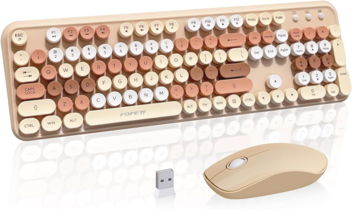 Beige Wireless Keyboard Mouse Combo,Bubble Colorful Keycaps,for PC Laptop