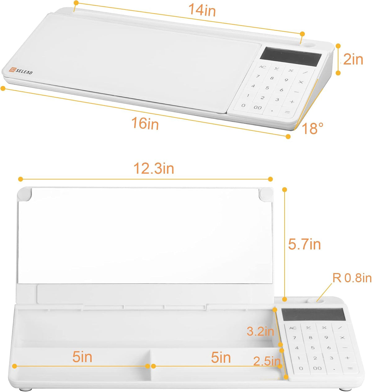 SELEAD Desktop Glass Whiteboard with Calculator & Built-in Mirror, White