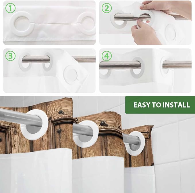 Wood Barn Door No Hook Shower Curtain