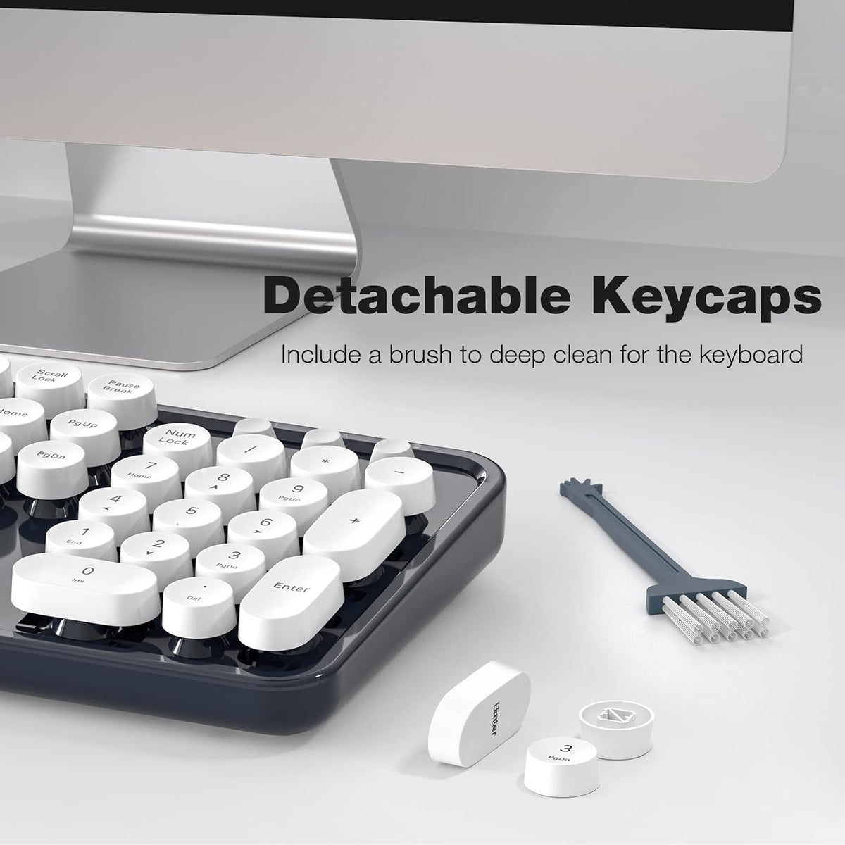 Wireless Keyboard and Mouse Combo - GEEZER Deepblue-White Full-Sized Colorful Keyboard 104 Keys - USB 2.4 G Receiver Plug and Play Round Keycap Typewriter Keyboards, for Windows, PC, Laptop, Desktop