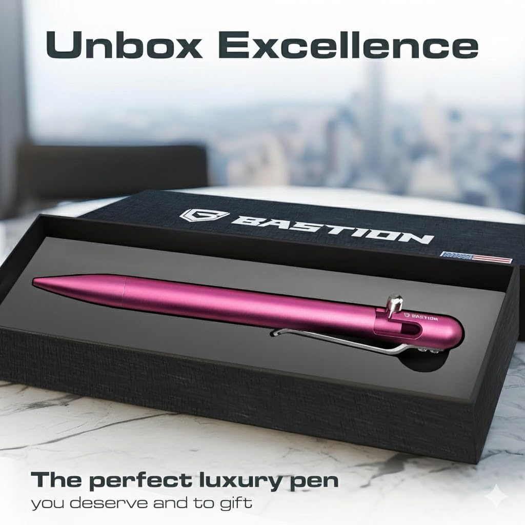 BASTION Slim Aluminum Bolt Action Pen, Stylish Pens for Women, Pink EDC