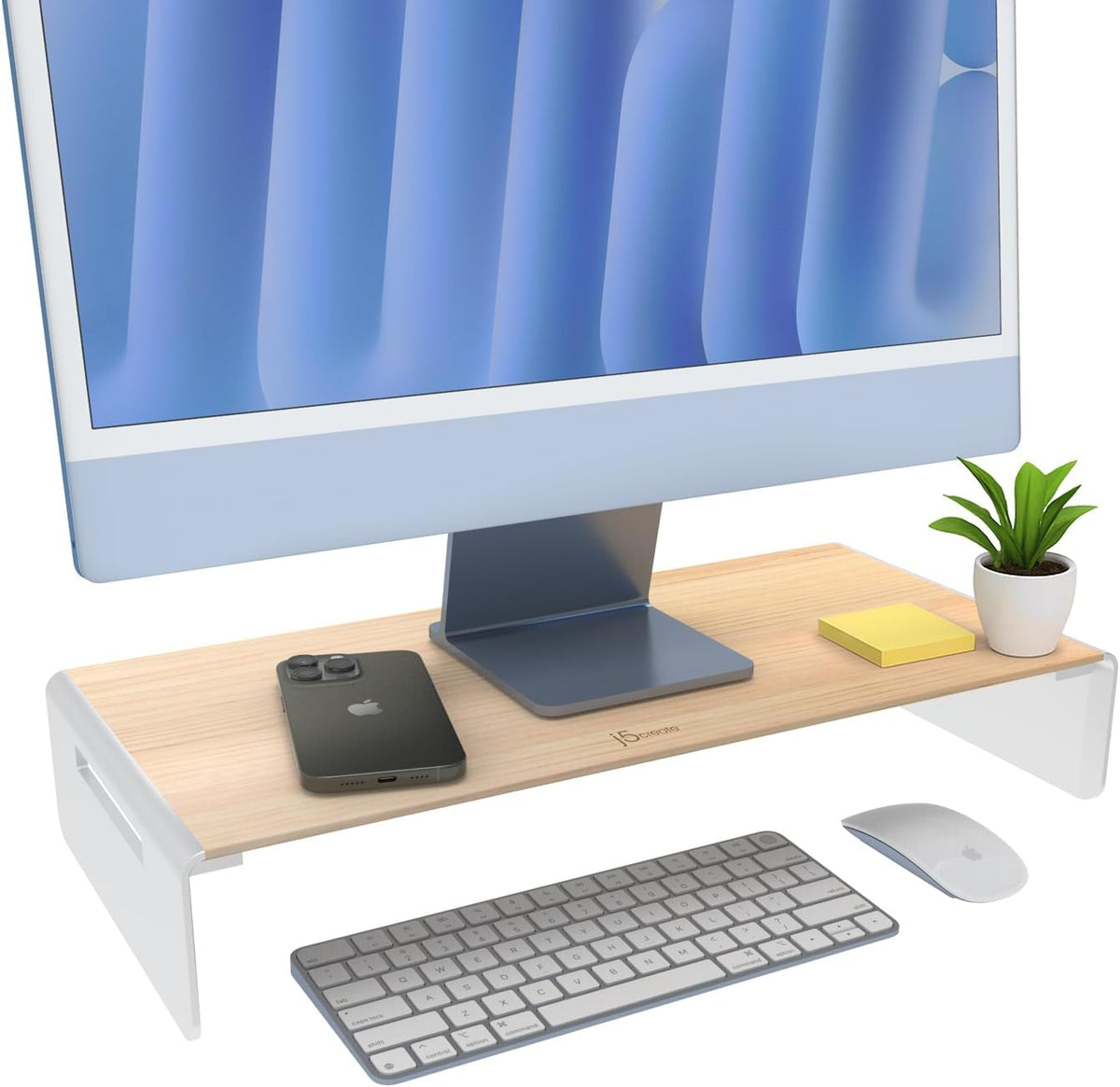 j5create Premium Monitor Stand, Made with Elegant Wood and Sleek Aluminum