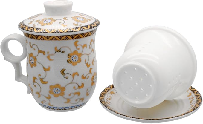 Porcelain Tea Cup with Infuser Lid and Saucer Sets