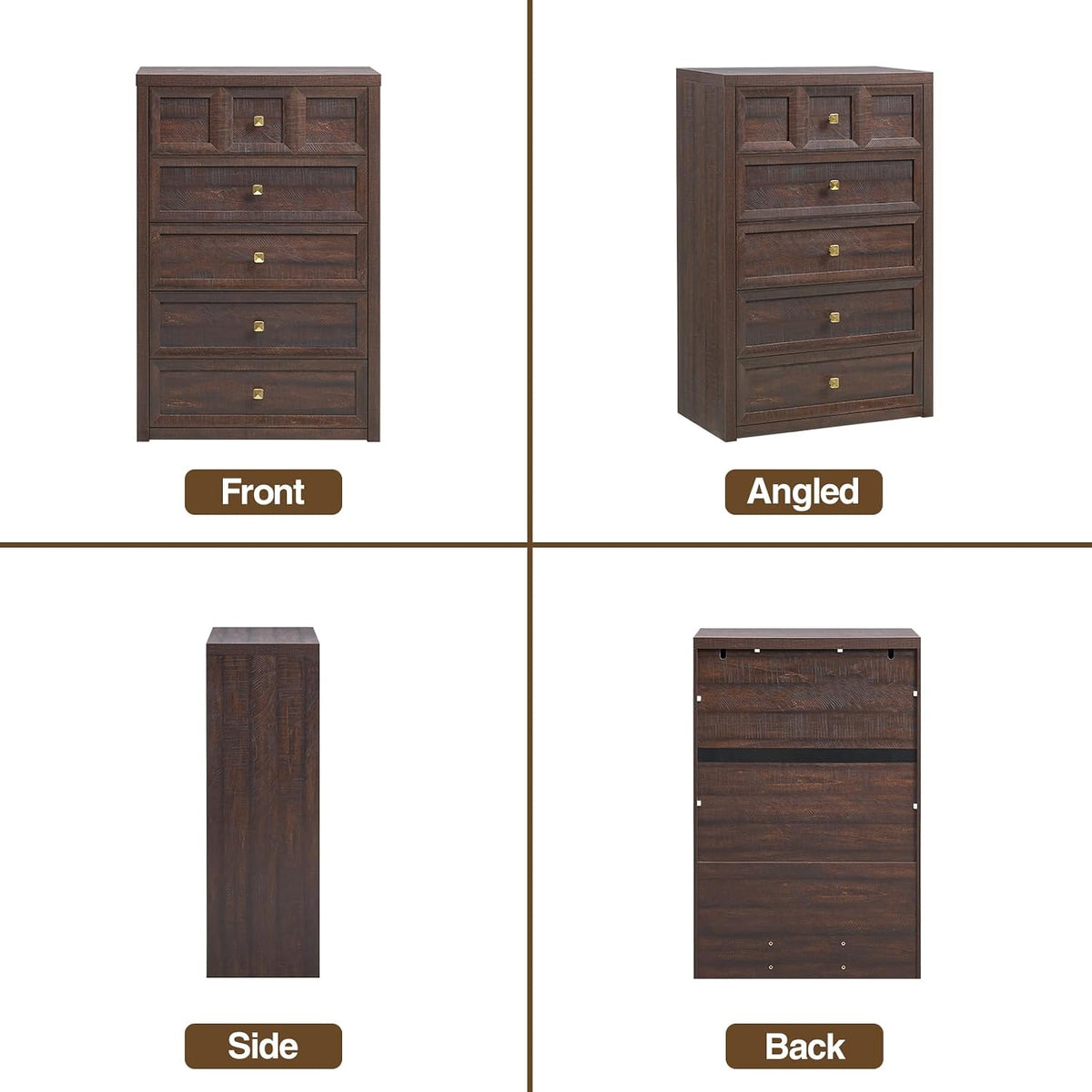 5 Drawers Dresser for Bedroom, 45.7" Tall Large Dresser & Chests of Drawers with Metal Handle, Clothes Storage Organizer w/Natural Texture for Bedroom, Brown