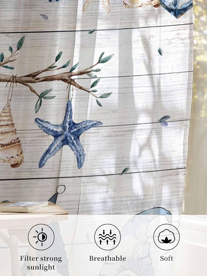 Sheer Curtains 96 Inches Long, Coastal Eucalyptus Semi Sheer Curtains Light