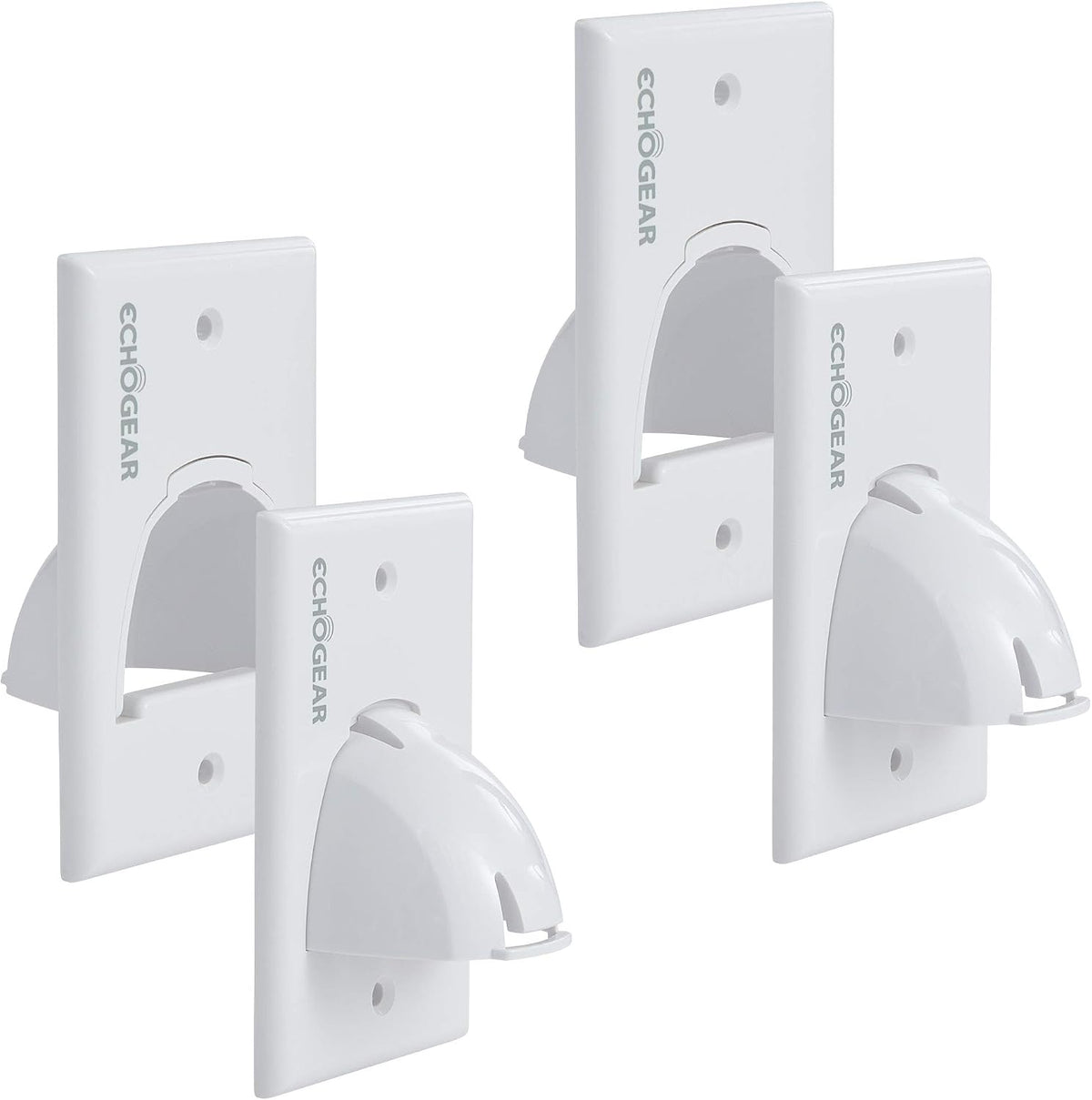 ECHOGEAR White in Wall Cable Hider - 2 Pack Single Gang Pass Through Pair with Drywall Brackets Included - Manage & Conceal 8 Low Voltage Cords - Quick Install with Cutting Template