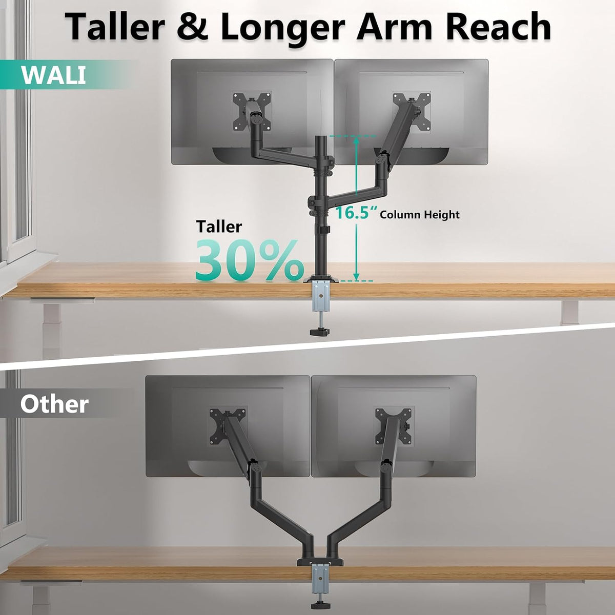 WALI Tall Dual Monitor Desk Mount for 13-33 inch Screens, 19.8 lbs per Arm