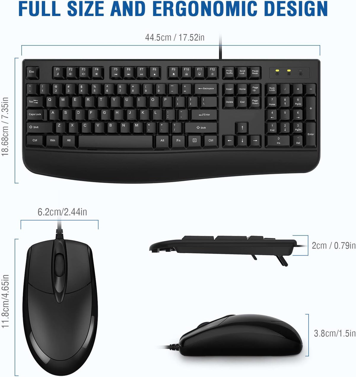 EDJO Wired Keyboard and Mouse Combo,Ergonomic with Palm Rest(2 Pack)