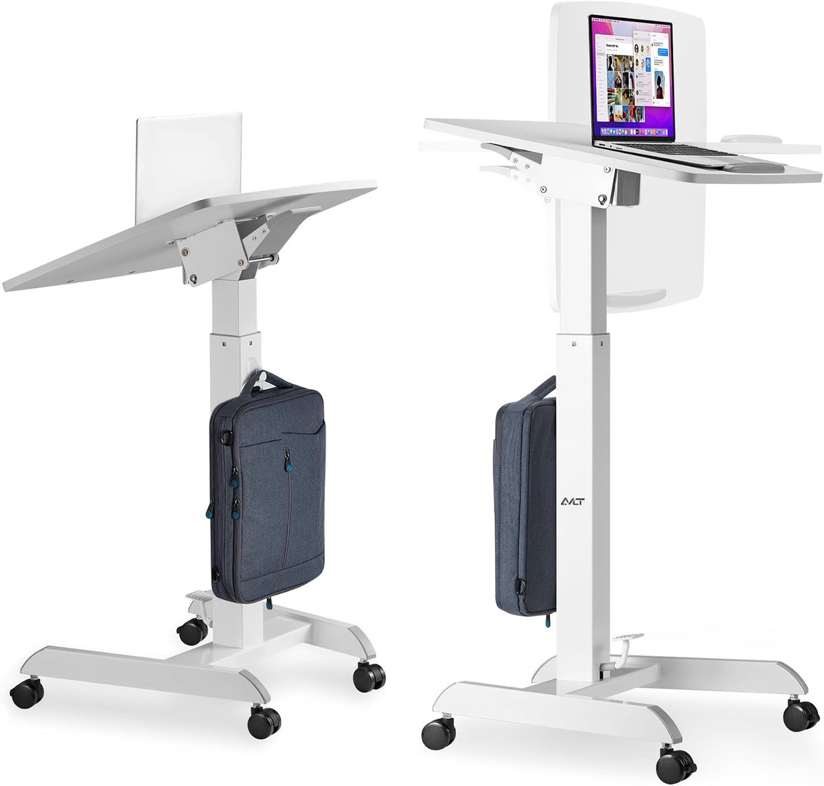 AVLT 47" Height Adjustable Mobile Workstation with Tilting Desk - White