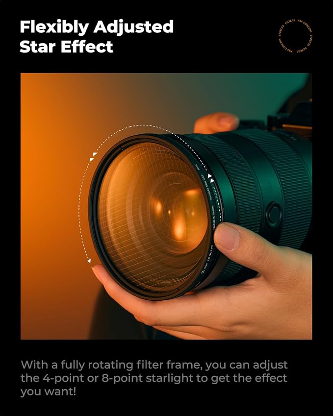 K&F CONCEPT 82mm Variable Star Filter Cross Screen Starburst Filter 4, 8 Points