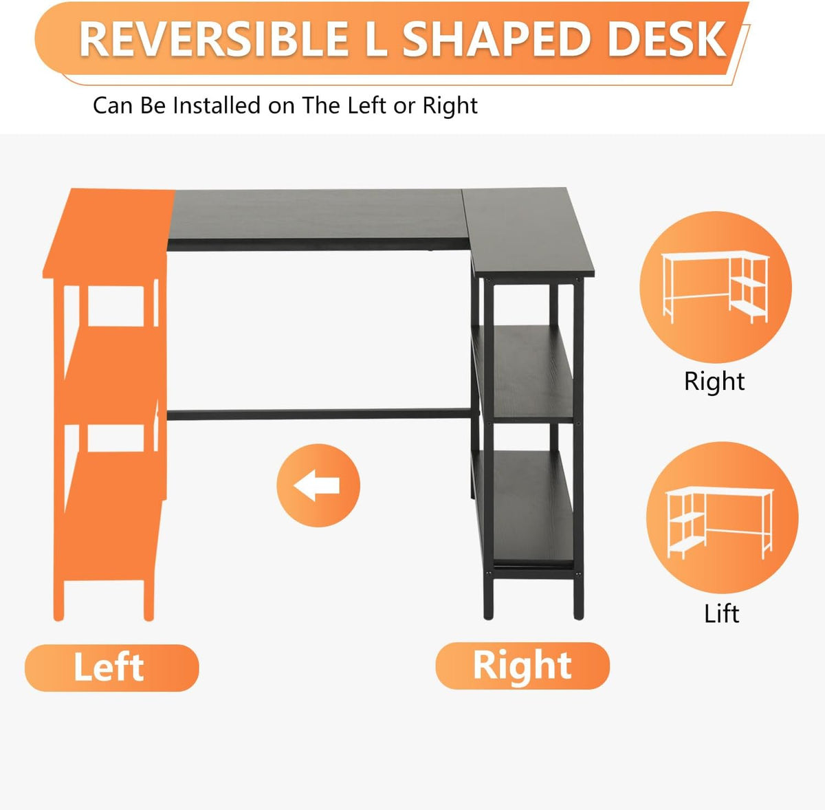 FDW L-Shaped Gaming Desk 39 Inch Computer Desk Corner Desks with Reversible Side Storage Shelves Study Desk Metal Frame PC Work Table for Home Office Dorm Sturdy Writing Workstation,Dark Black