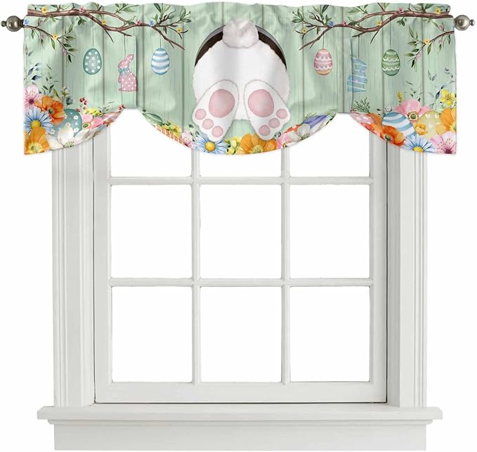 Easter Tie Up Valance Curtains for Windows, Kitchen Curtains Window Shades