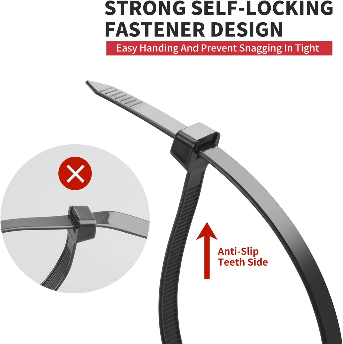 BethTie 500 Pcs Black Zip Ties Assorted Sizes 8"+12"+14"+18" 220 LBS