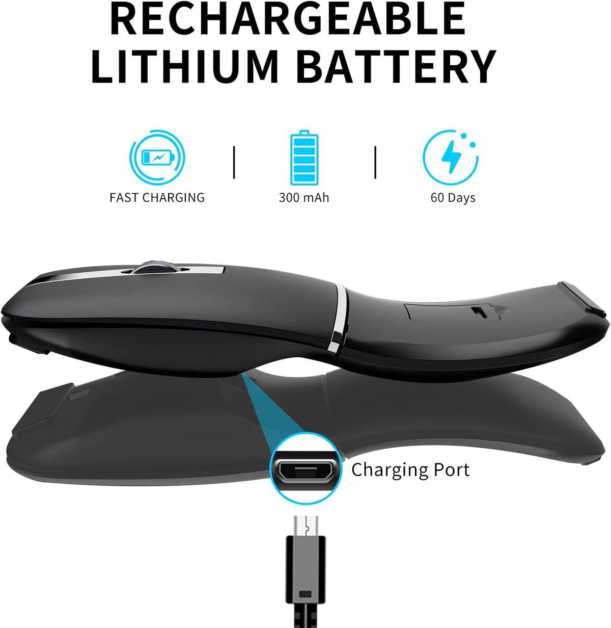 Bluetooth Arc Travel Mouse - BT & USB Wireless Dual Mode, Rechargeable