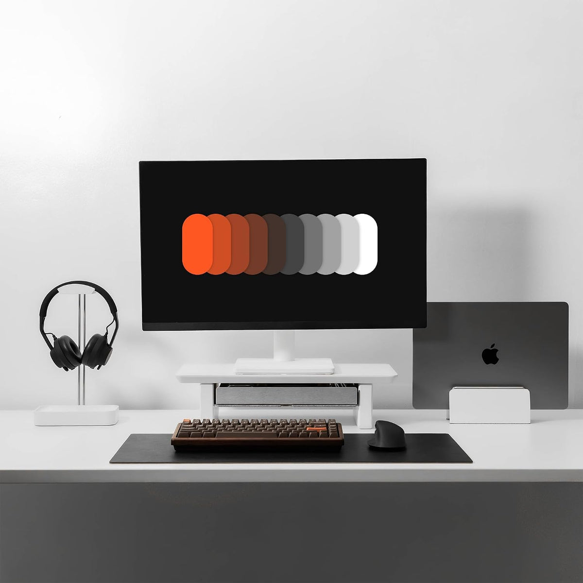 Raico Desk Shelf Setup Mini Monitor Stand, Compact White Wood Organiser, Ergonomic Home Office Accessory (White | 18.8 Inches)