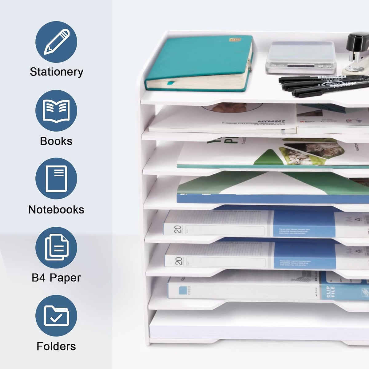 SONGWAY Large File Organizer for Desk - 8 Tier Legal Size Paper Storage Holder, File Sorter, Letter Mail Tray, Desktop Paper Storage Organizer for Home Office School