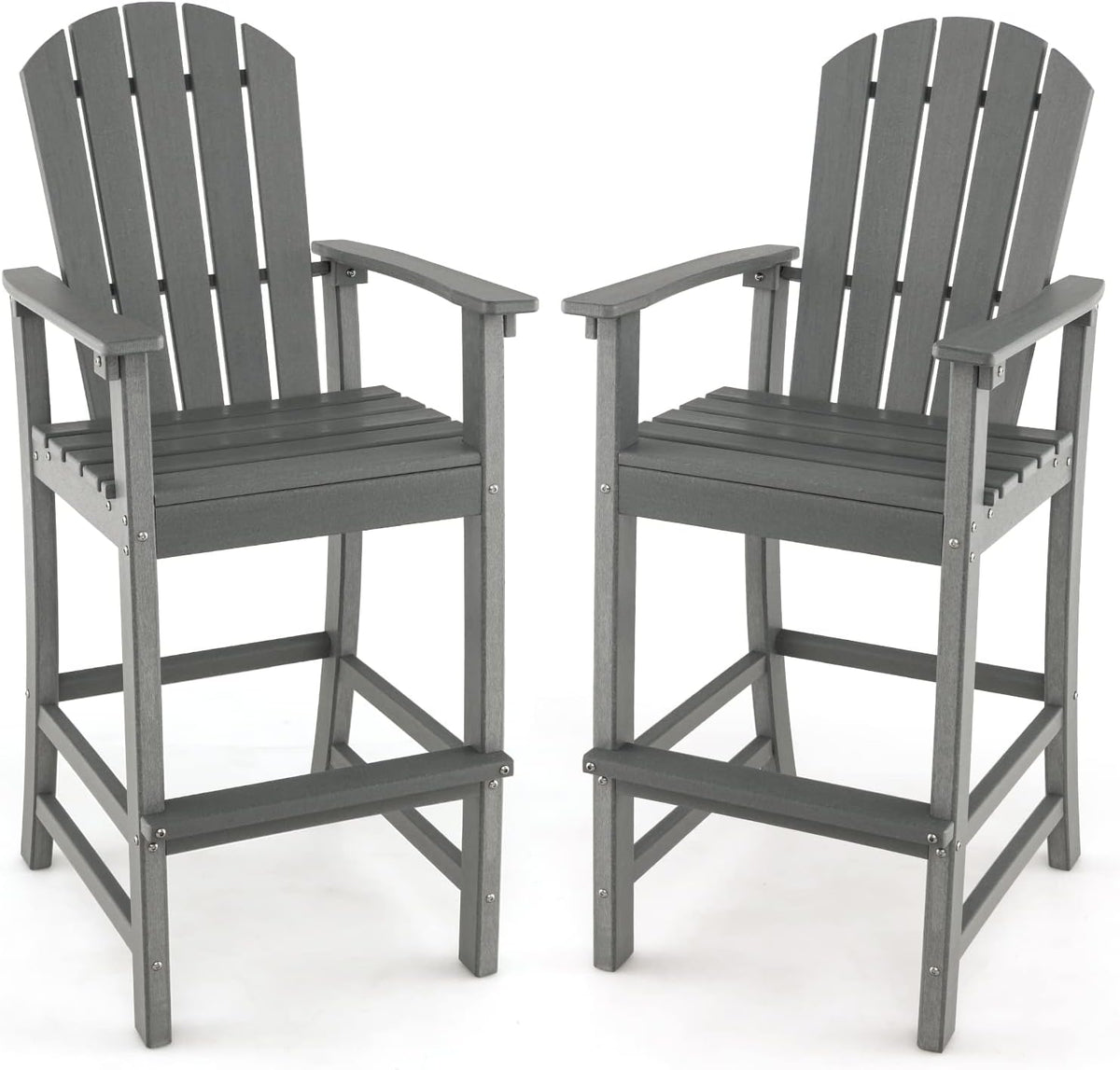 GIANTEX Outdoor HDPE Bar Stool, Tall Adirondack Chair with Armrests and Footrest, 30 Inches Counter Height Bar Stool for Garden, Backyard, Weather Resistance, Easy Maintenance (2, Gray)