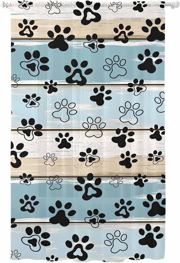 Sheer Curtains 84 Inches Long, Vintage Farmhouse Country Wood Grain Privacy