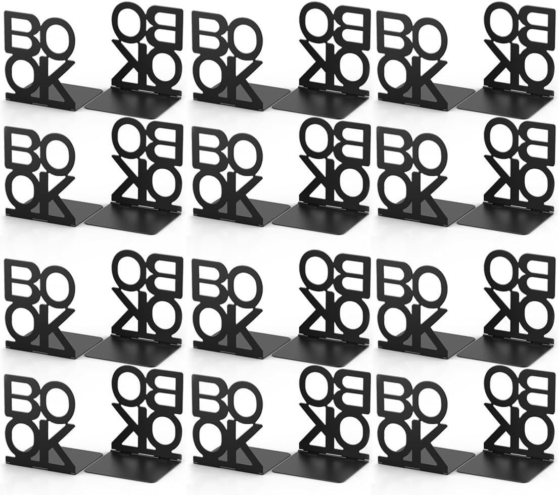Book Ends,Bulk 12 Pair Bookends Folding Book Ends Metal Bookend (12 Pair)