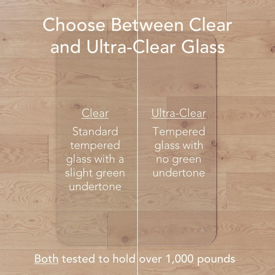 Office Desk Glass Chair Mat - Clear Tempered Glass - Easy Glide - Protects Carpet and Hardwood Floors - 42" x 48"
