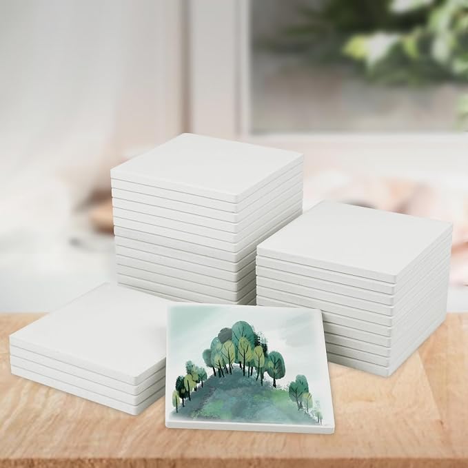 GNIEMCKIN 45 Pieces 4x4 Inch Blank Ceramic Coasters, Ceramic Tiles