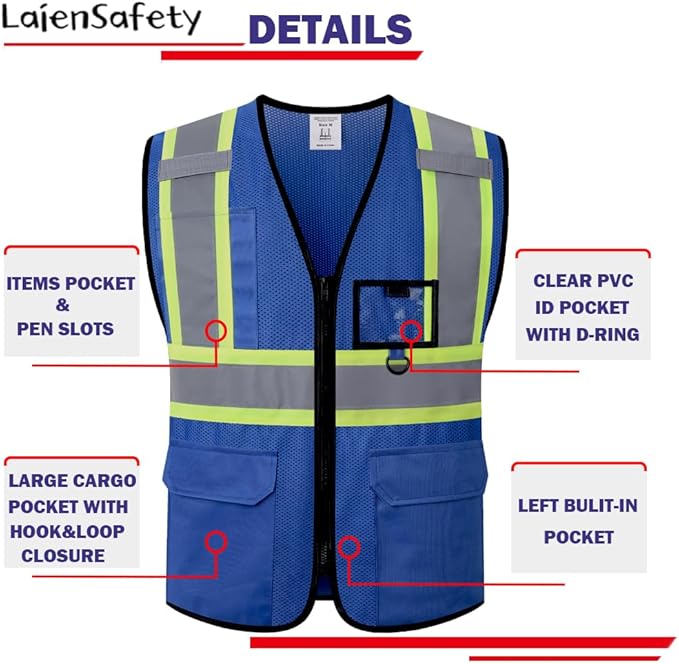 Hi Vis Reflective Safety Vest for Men Women with Multiple Pockets Mesh High Visibility Construction Work Vest,Meets ANSI/ISEA Standards(EK1-178-Blue-M)
