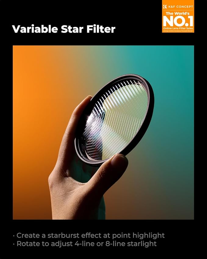 K&F CONCEPT 82mm Variable Star Filter Cross Screen Starburst Filter 4, 8 Points