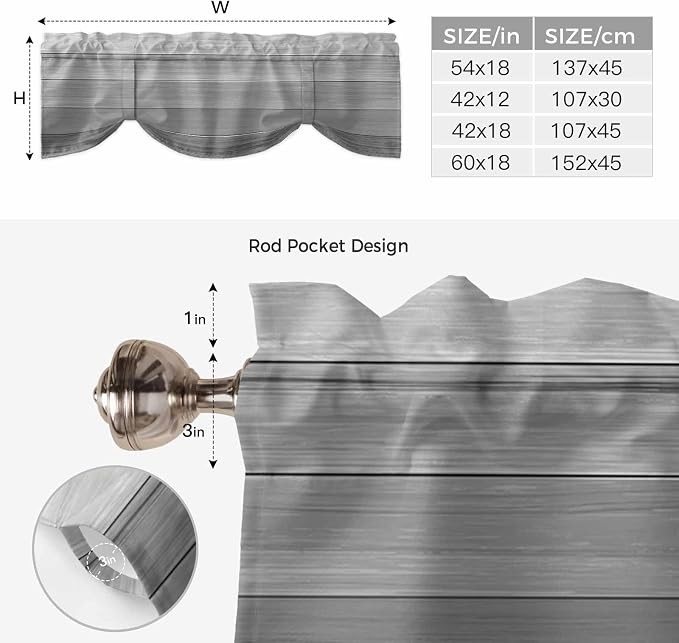 Grey Ombre Wooden Tie Up Valance Curtains