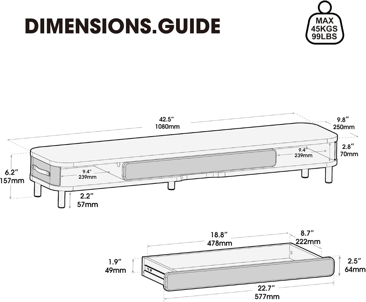 Fenge Dual Monitor Stand with Large Storage Drawer, 42.5" Desk Shelf, Black