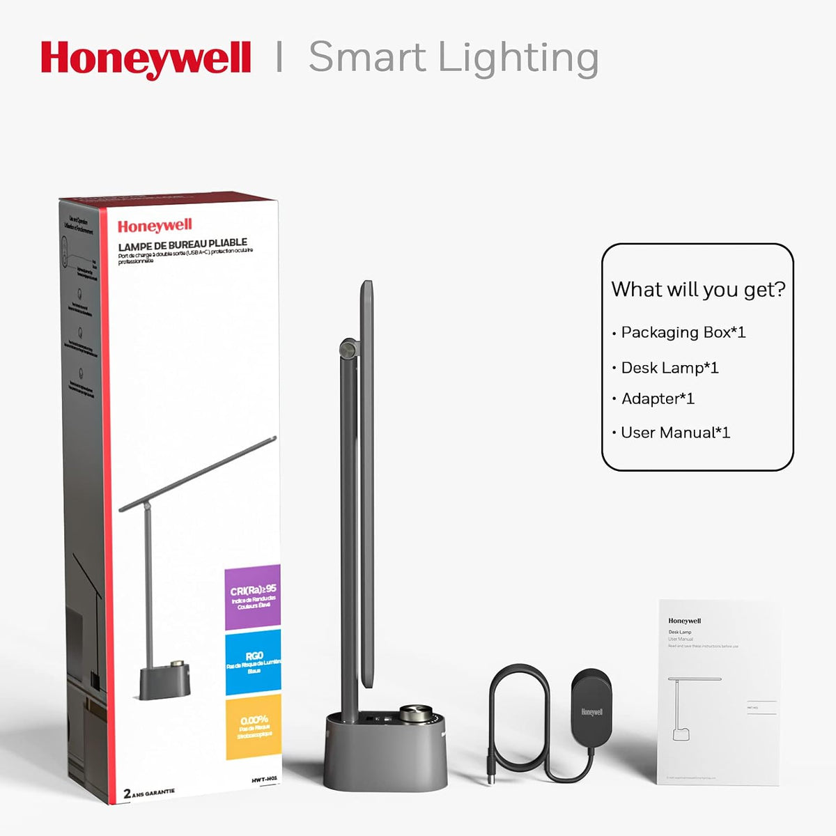 Honeywell LED Desk Lamp, Sunturalux™ Grey Desk Lamps for Home Office USB