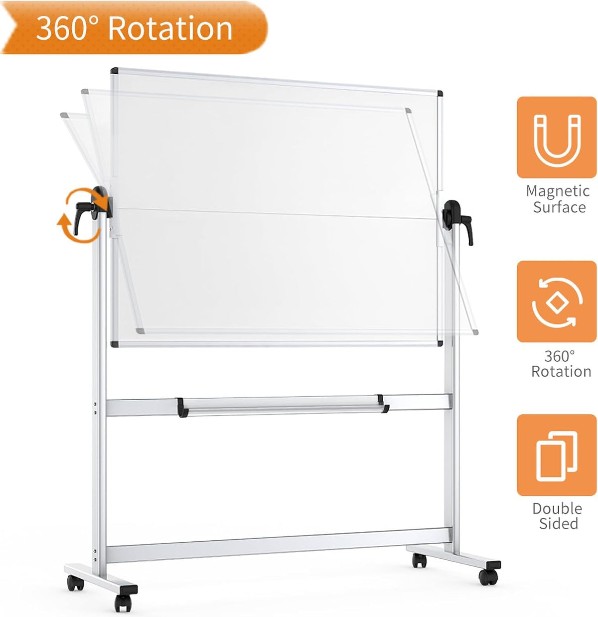 VIZ-PRO Rolling Whiteboard, 48" x 36" Mobile White Board with Stand