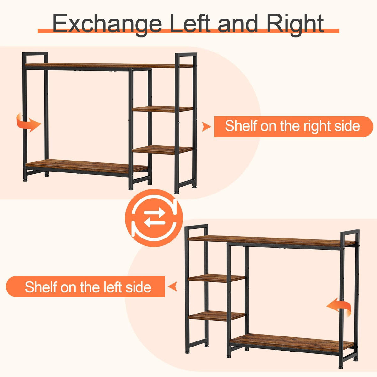 Snughome Adjustable Desk Shelf with Monitor Stand, 38.6" Desktop Organizer Hutch, Height Adjustable Computer Monitor Riser & 4 Tier Storage Bookshelf for Home Office Dorm