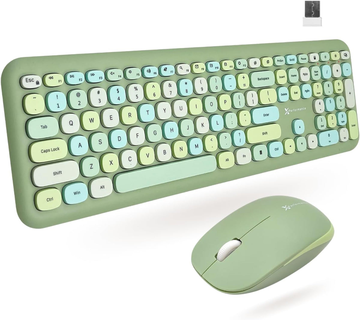 X9 Green Wireless Keyboard and Mouse Combo – 2.4G Retro Typewriter-Style Wireless Keyboard and Mouse Set, Colorful Bubble Keyboard for Aesthetic Workspaces