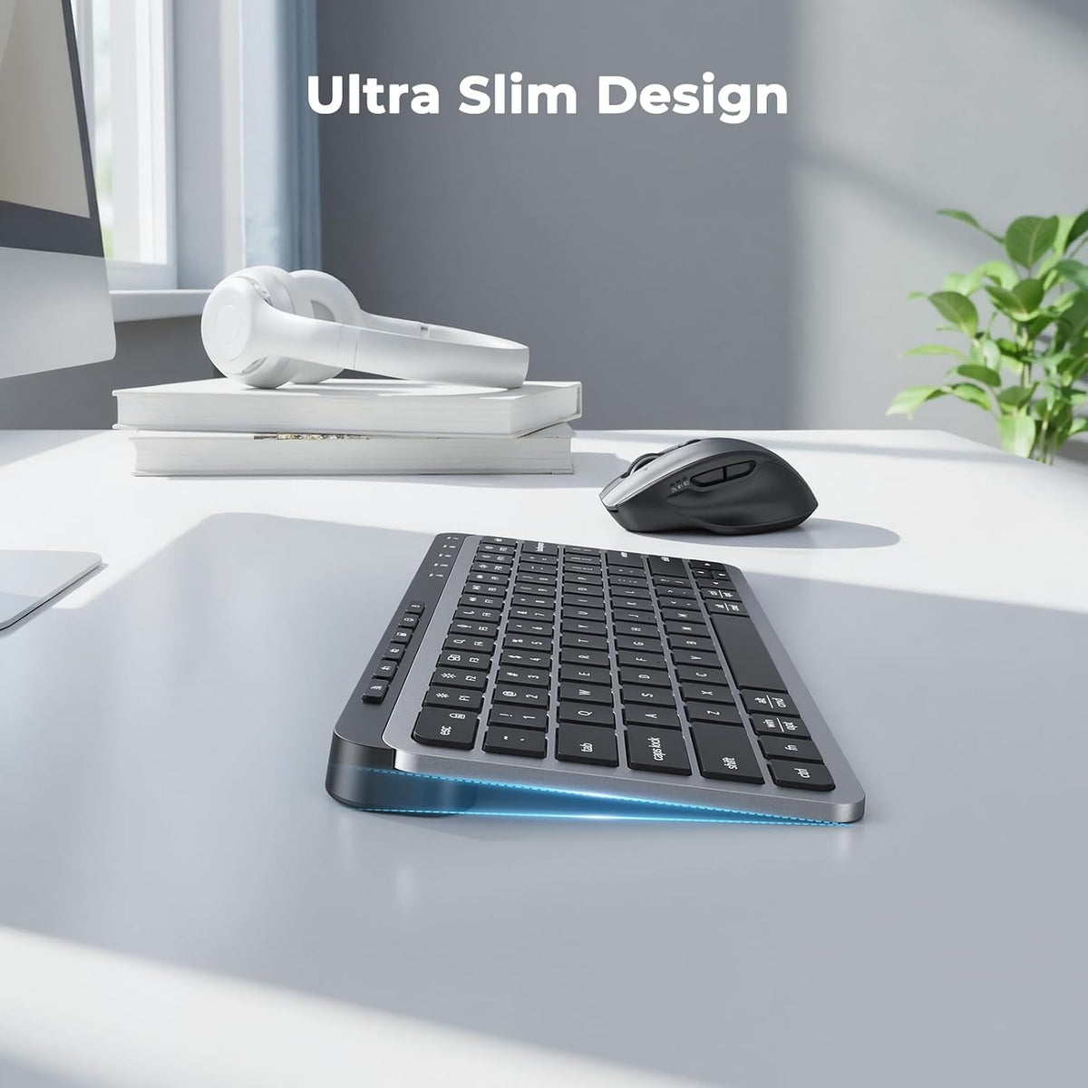 MEETION Wireless Ergonomic Keyboard and Mouse, Split Curved Bluetooth & 2.4G Keyboard Mouse Set, Cushioned Palm Rest, Full-Size, 4-Level DPI Adjustable Mouse (Black)