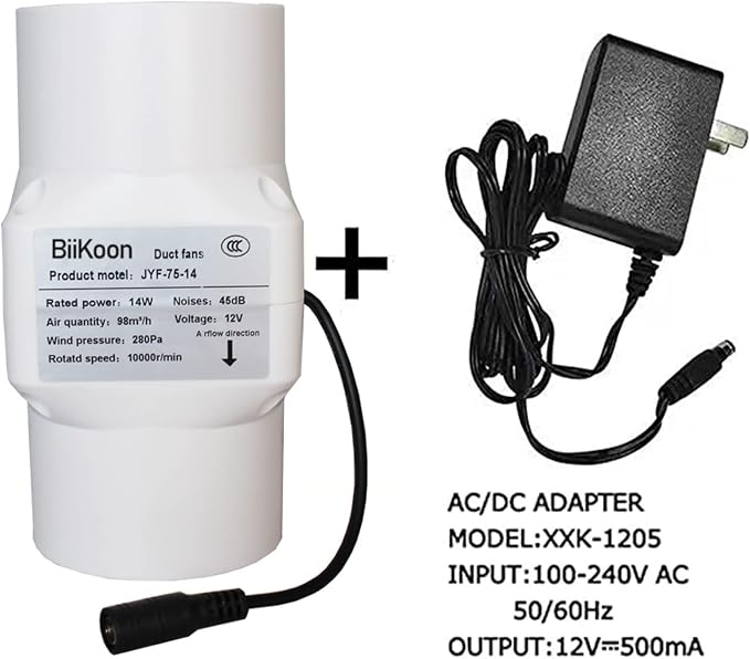 3 Inch Inline Duct Fan 53 Cfm Extractor Fan 12V Plastic Blower Air Exhaust