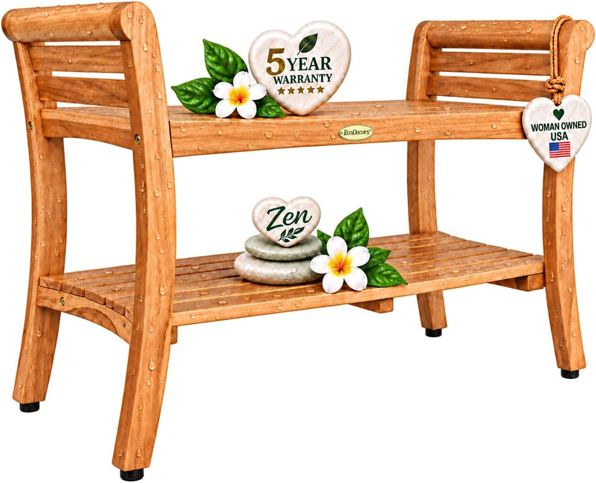EcoDecors Symmetry 30-Inch Teak Shower Bench, Natural Finish