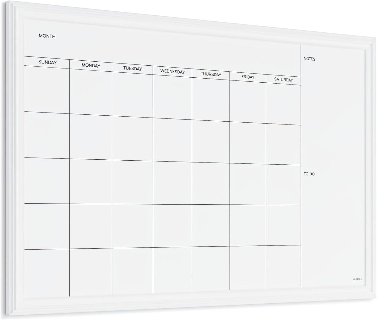 U Brands Magnetic Dry Erase Calendar White Board, 30" x 20", White Wood Style Frame, Includes Magnets