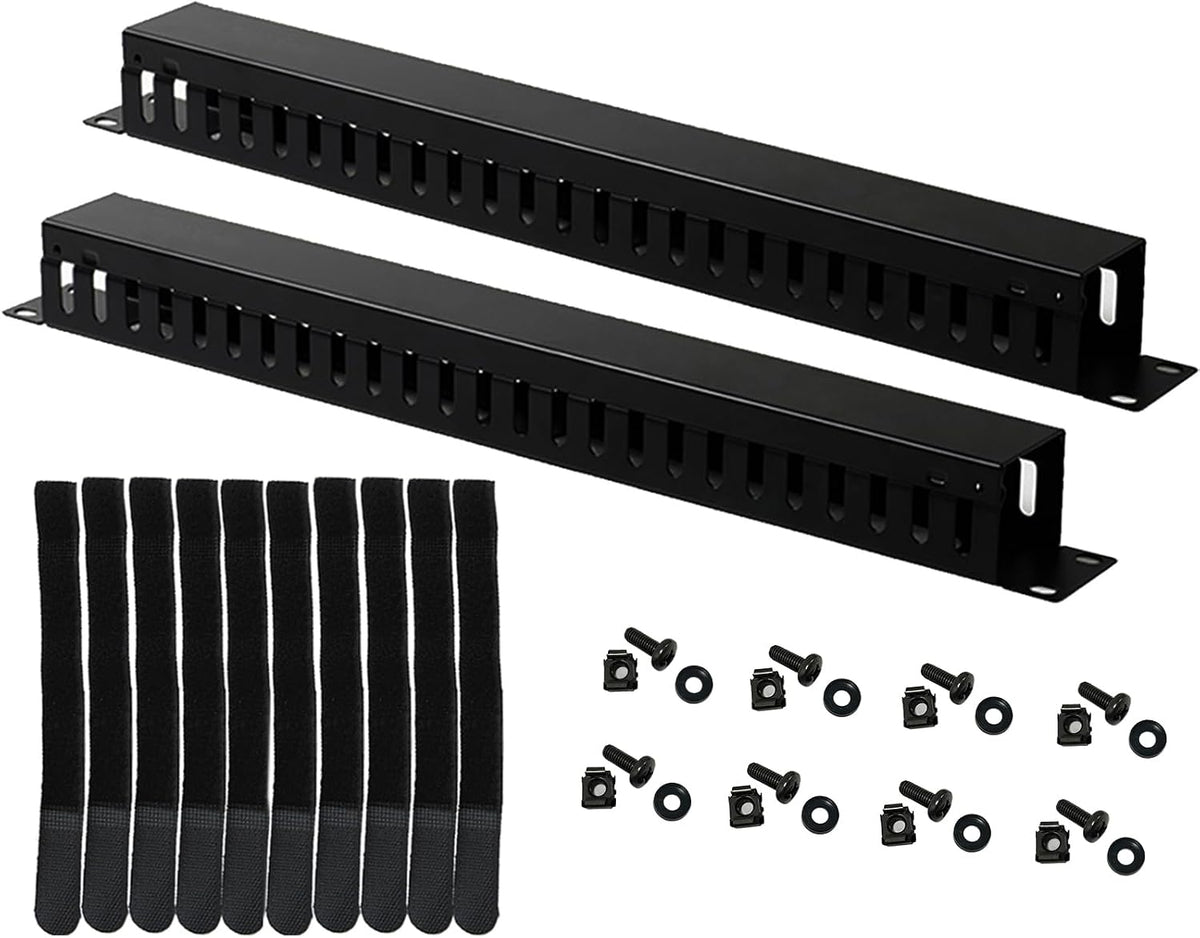 2-Pack 19 Inch 1U Cable Management Horizontal Cable Rack Mount Manager with mounting Screws for Service Rack Cabinet 24 Slot with Cover