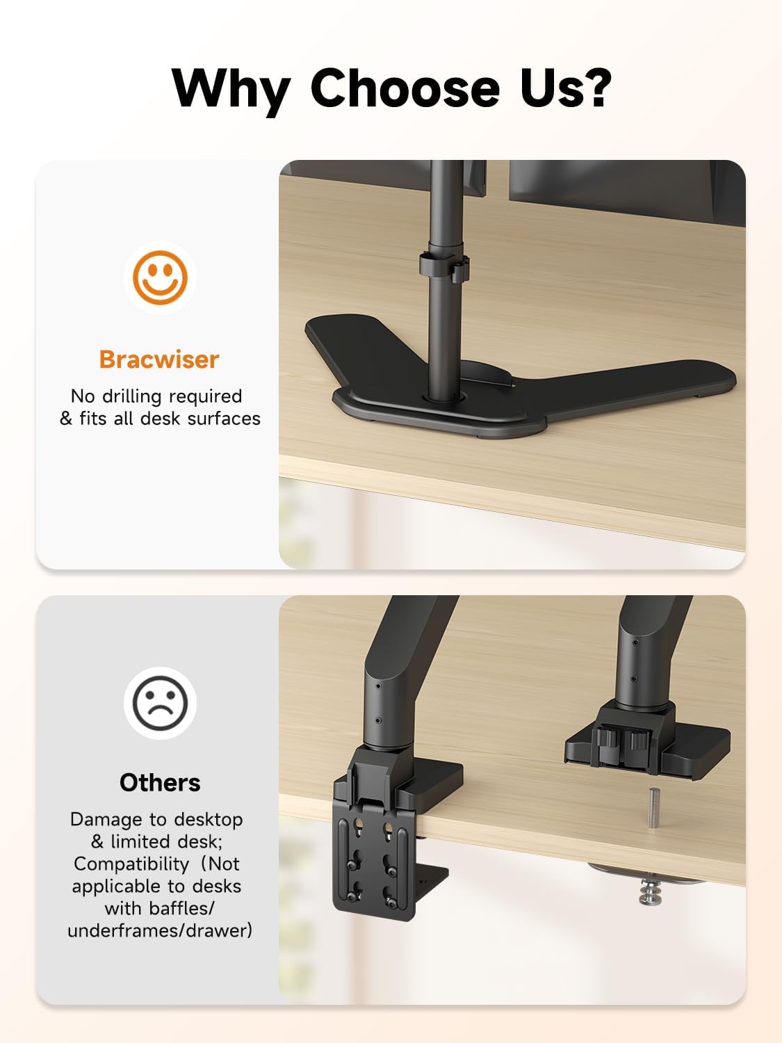 Bracwiser Dual Monitor Stand Mount, Free-Standing Full Motion Monitor Desk Mount for Two 13-32 inch, 15.43lbs, Adjustable Angle Height Monitors Arm, Desk Stand, Ergonomic L Feet, Black (ML7442)