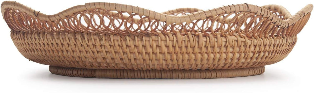 Rattan Fruit Basket for Serving Woven Bread Tray for Cake Kitchen Counter Table Natural (11.8inch D x 3.5inch H) (Pack of 2)