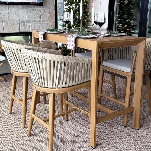 PURPLE LEAF Outdoor Patio Counter Stool Set of 2 Woven Rattan Teak Aluminum
