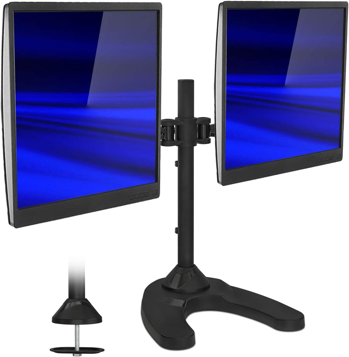 Mount-It! Dual Monitor Stand for Desk, Adjustable Monitor Stand for 2 Screens up to 27", 22 lbs Each, VESA 75x75 100x100, Full Motion Arms, Free Standing Base or Grommet Mount, MI-792
