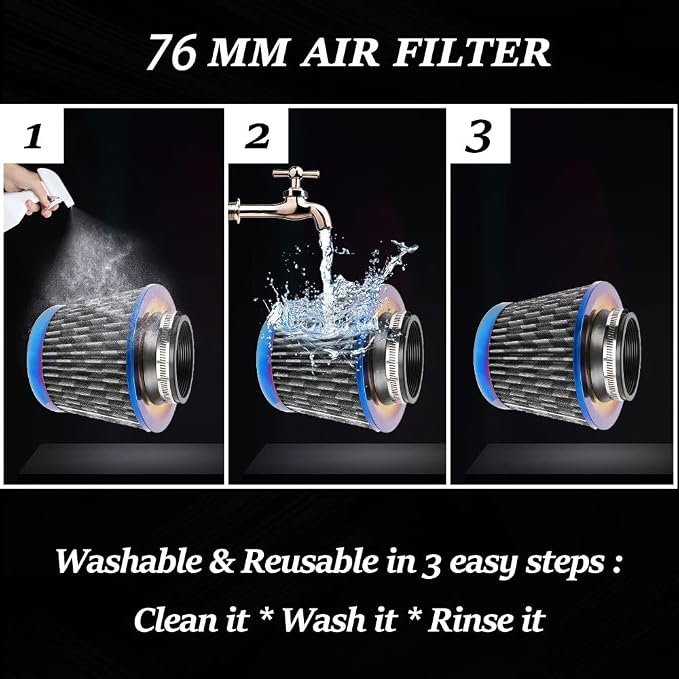 Cold Air Intake Filter, High Performance, Washable Filter, Clamp-On Replacement