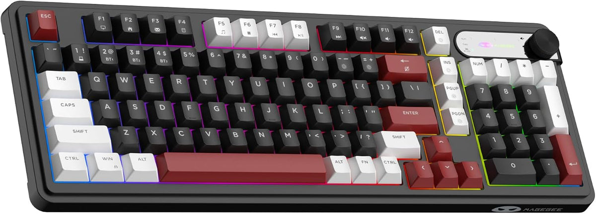 MageGee GK960 Wireless Keyboard, 98 Keys Tri-Mode BT/2.4G/Wired Membrane Gaming Keyboard, RGB Creamy Keyboard with Number Pad, Knob Control, 4000mAh Battery - White & Black