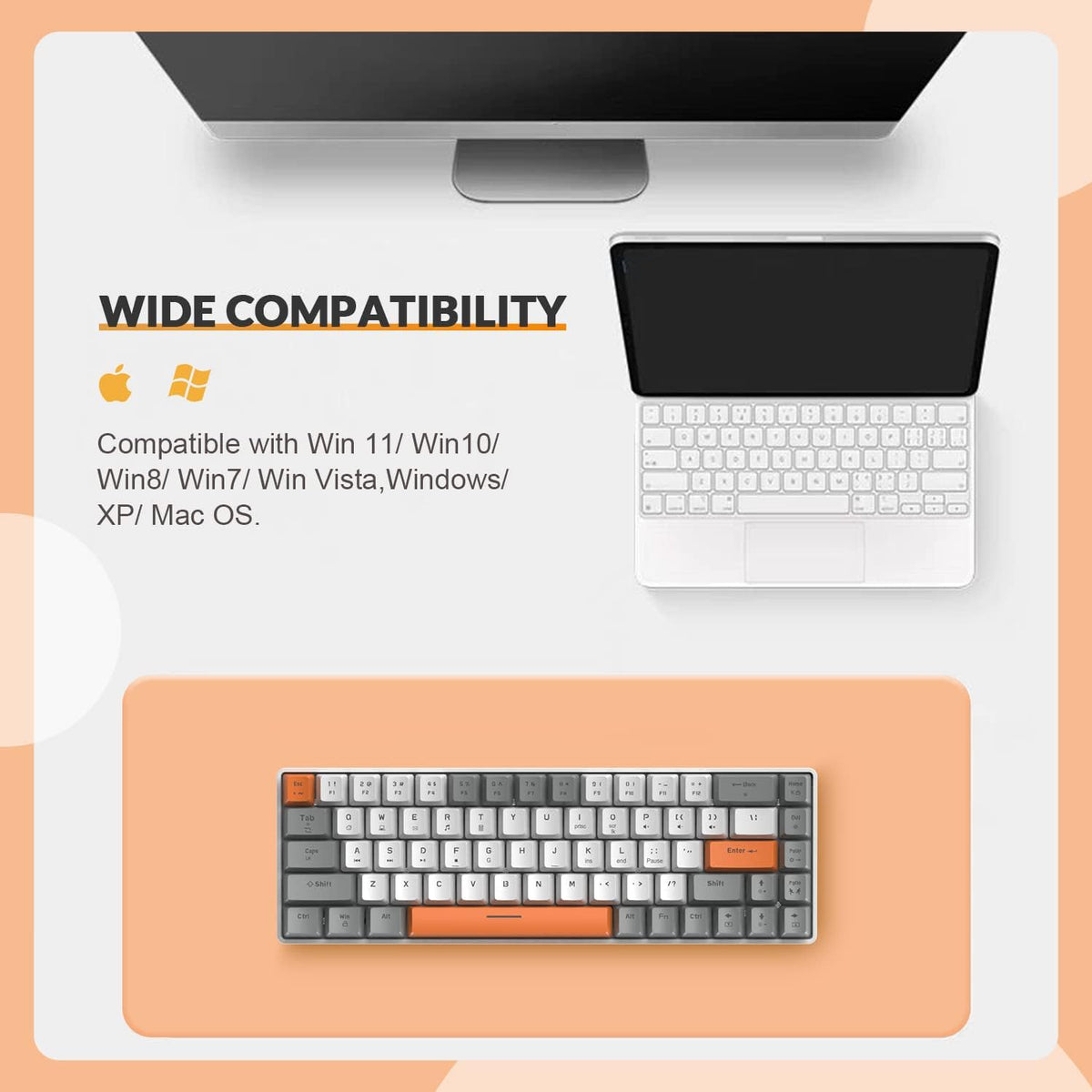 ZIYOU LANG RK-T8 Wired 65% Mechanical RGB Gaming Keyboard-Gray/White/Orange